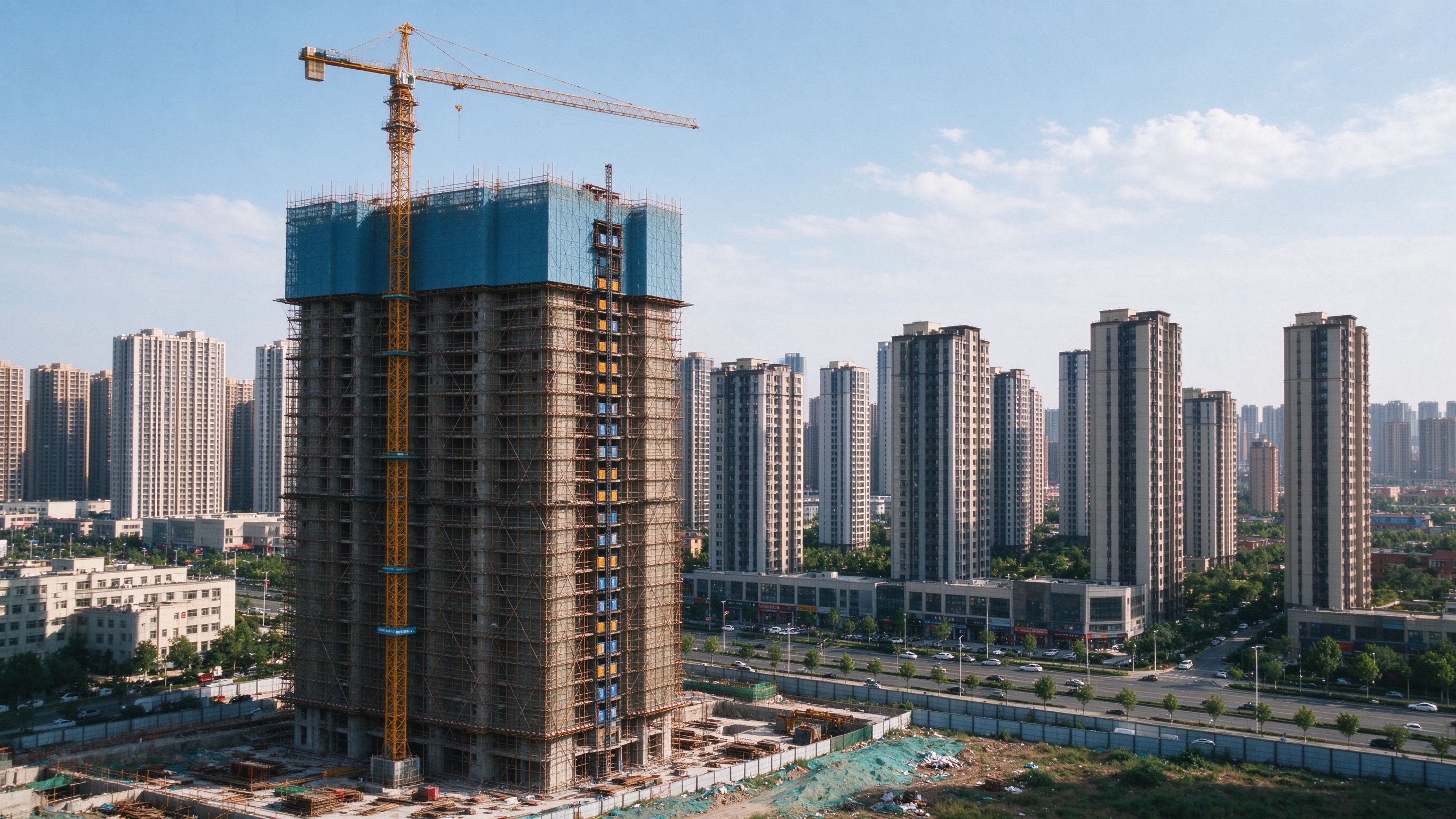 新乡城市建筑群与在建工地全景