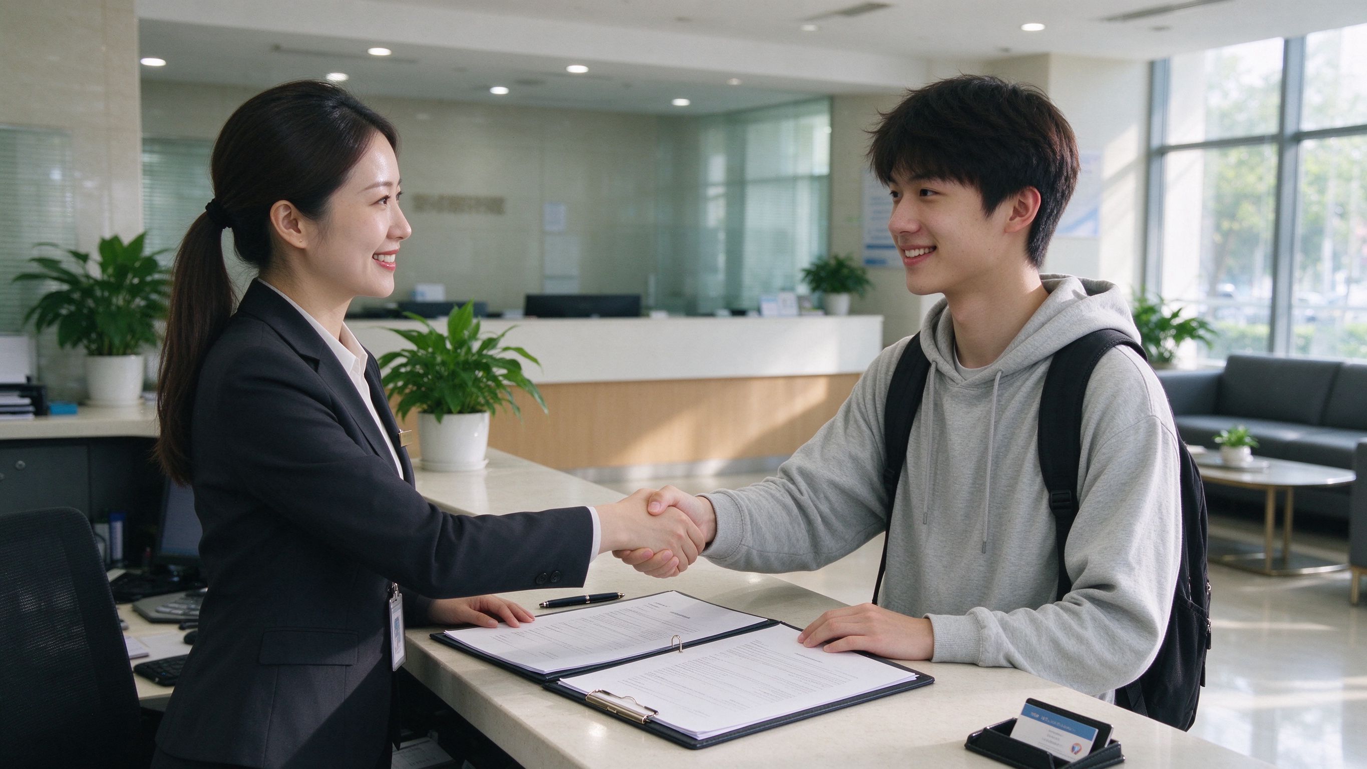 电话回访确认材料后，考生到服务中心签字确认登记